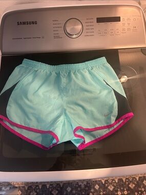 Nike Women's Aqua Athletic Shorts with Pink Trim